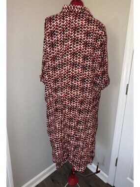 J. Jill Shirt Dress Womens Size 28 Black Red White Geometric Midi Rayon‎ Pockets